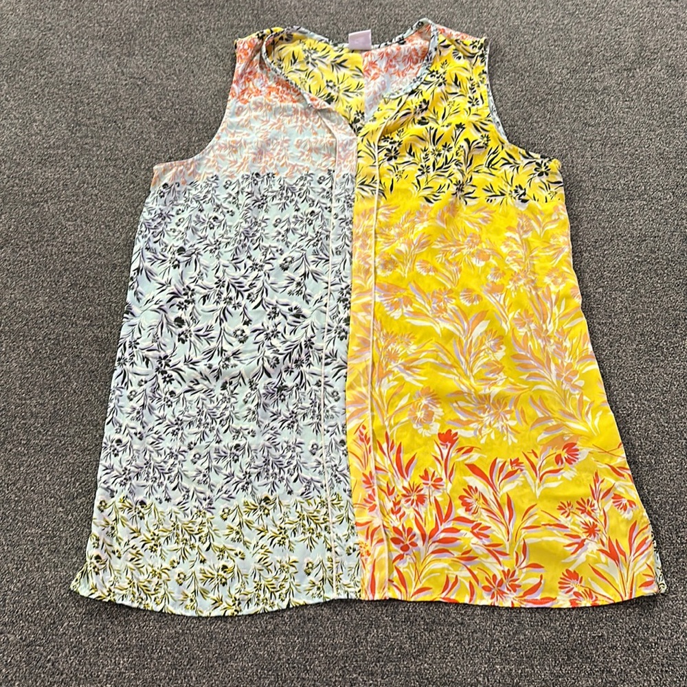 CAbi Split-Print Sleeveless Tank in Yellow, Mint & Coral